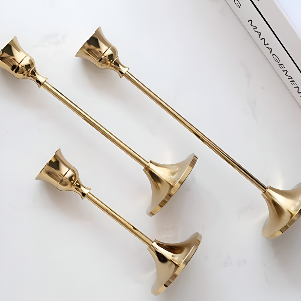 Gold Taper Candle Holder Set
