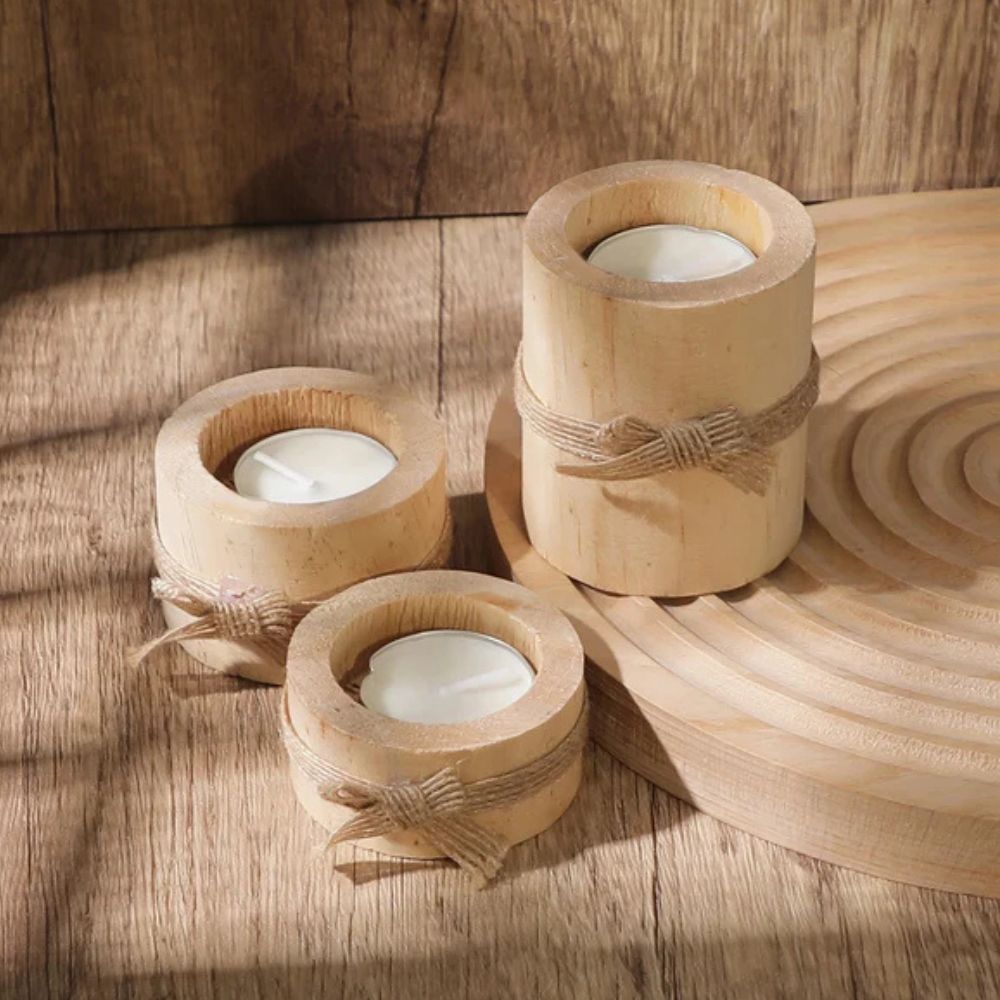 Handcrafted Bamboo Candle Holder Set