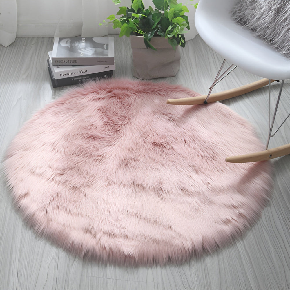 Round Plush Bedroom Floor Rug