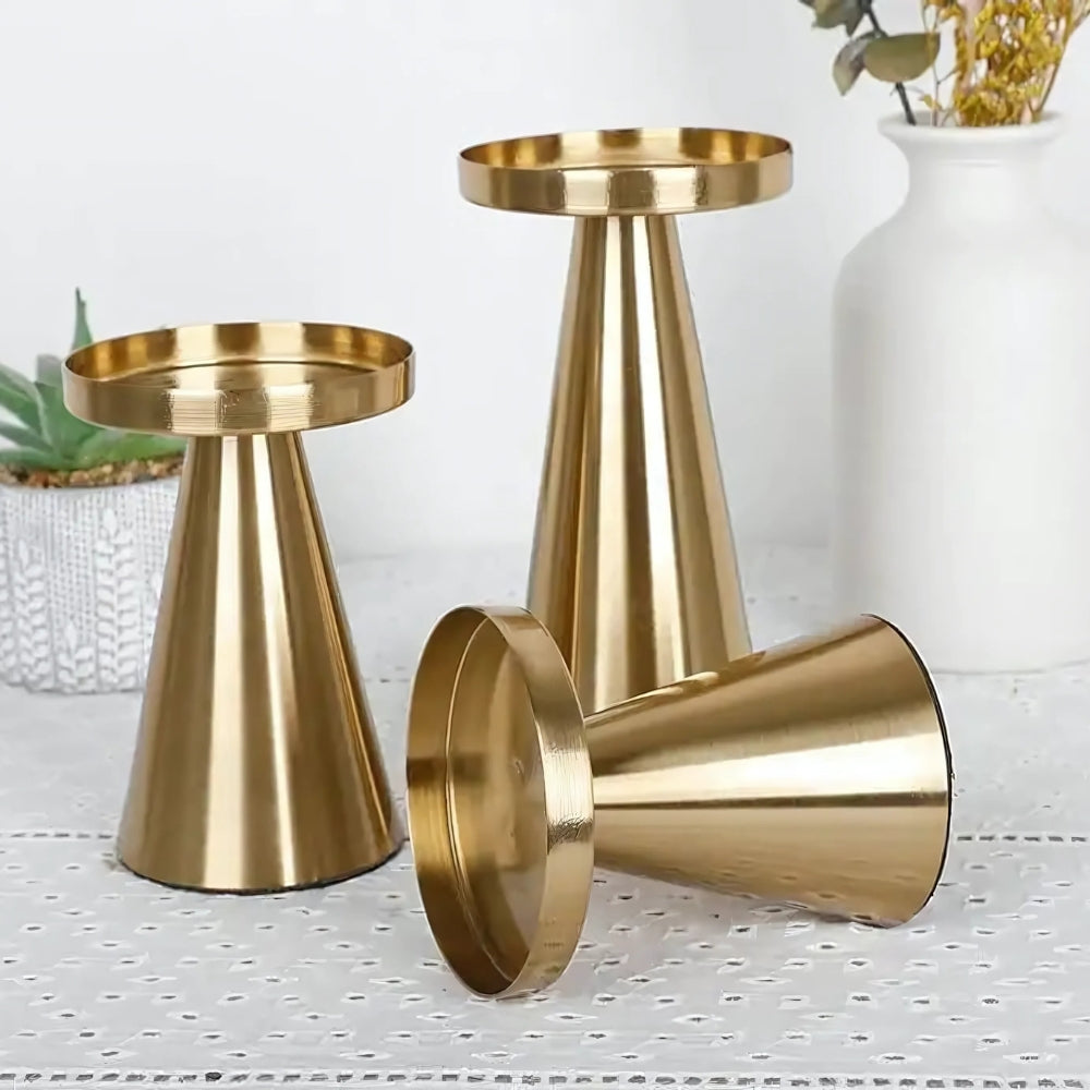 Brushed Brass Candle Holder Set