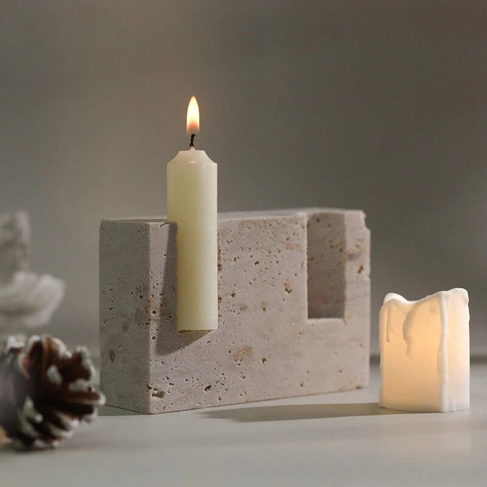 Artisan Travertine Taper Candle Block