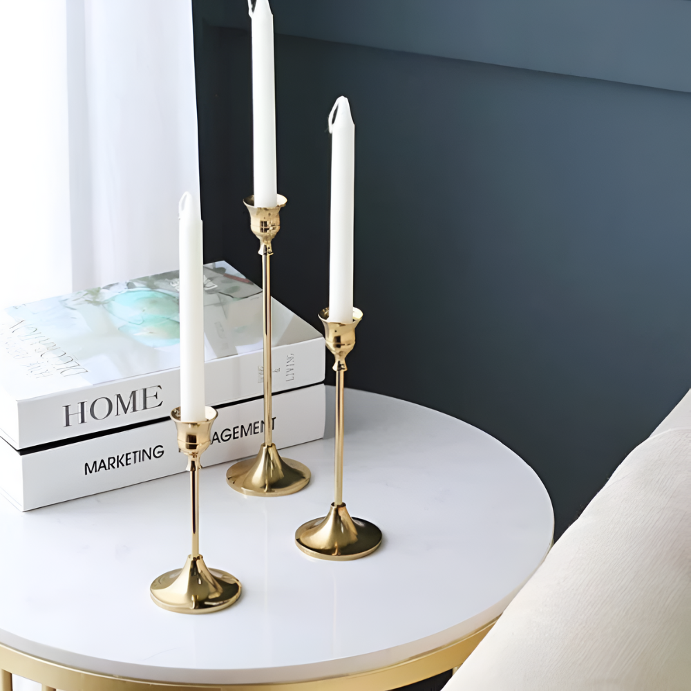 Gold Taper Candle Holder Set