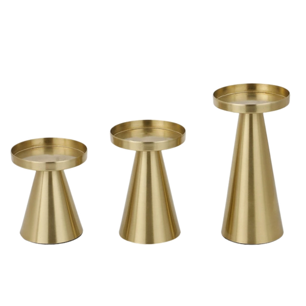 Brushed Brass Candle Holder Set