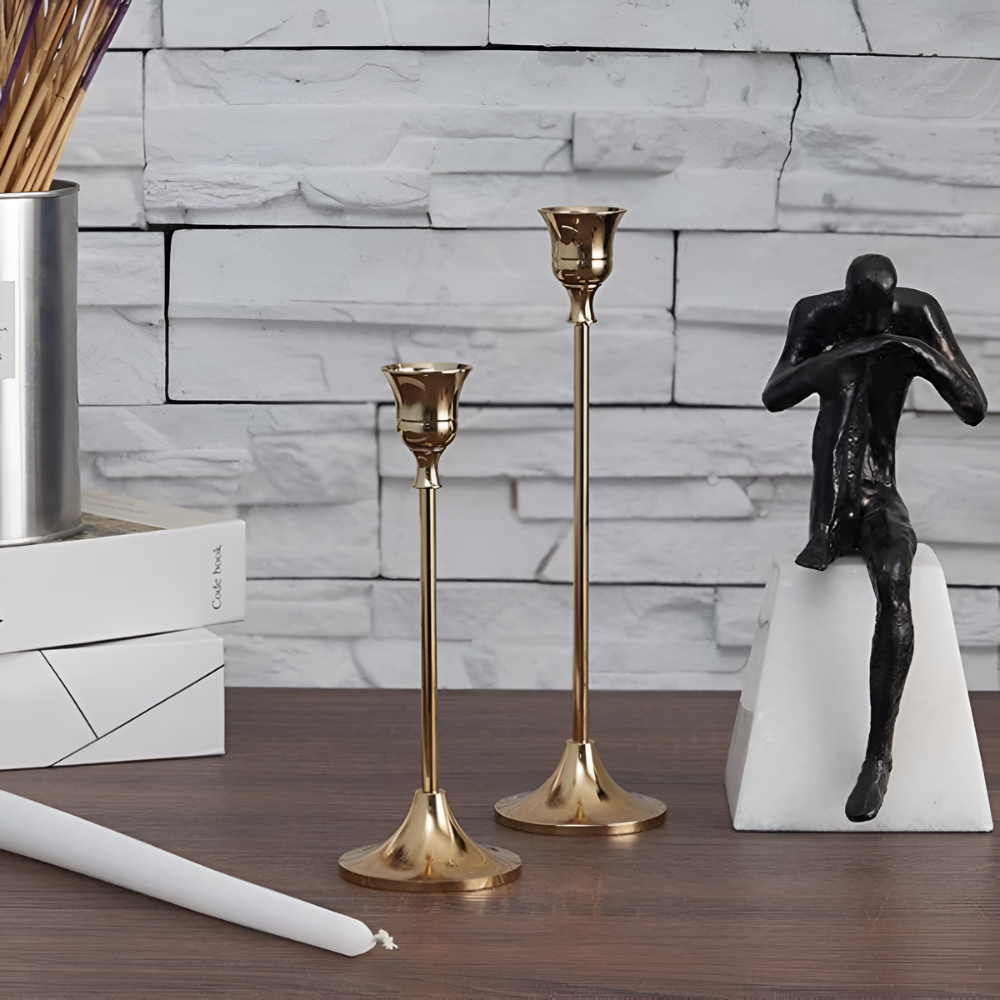Gold Taper Candle Holder Set