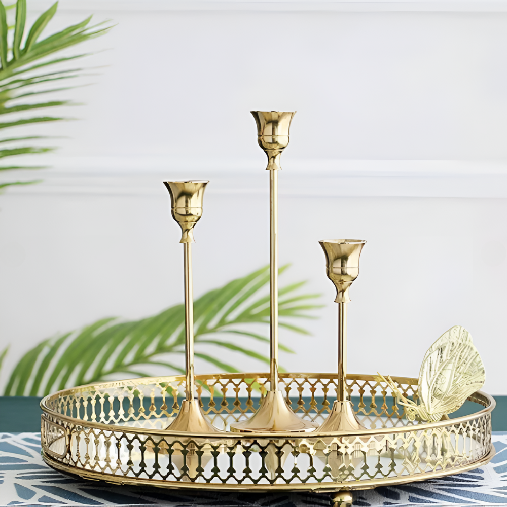 Gold Taper Candle Holder Set