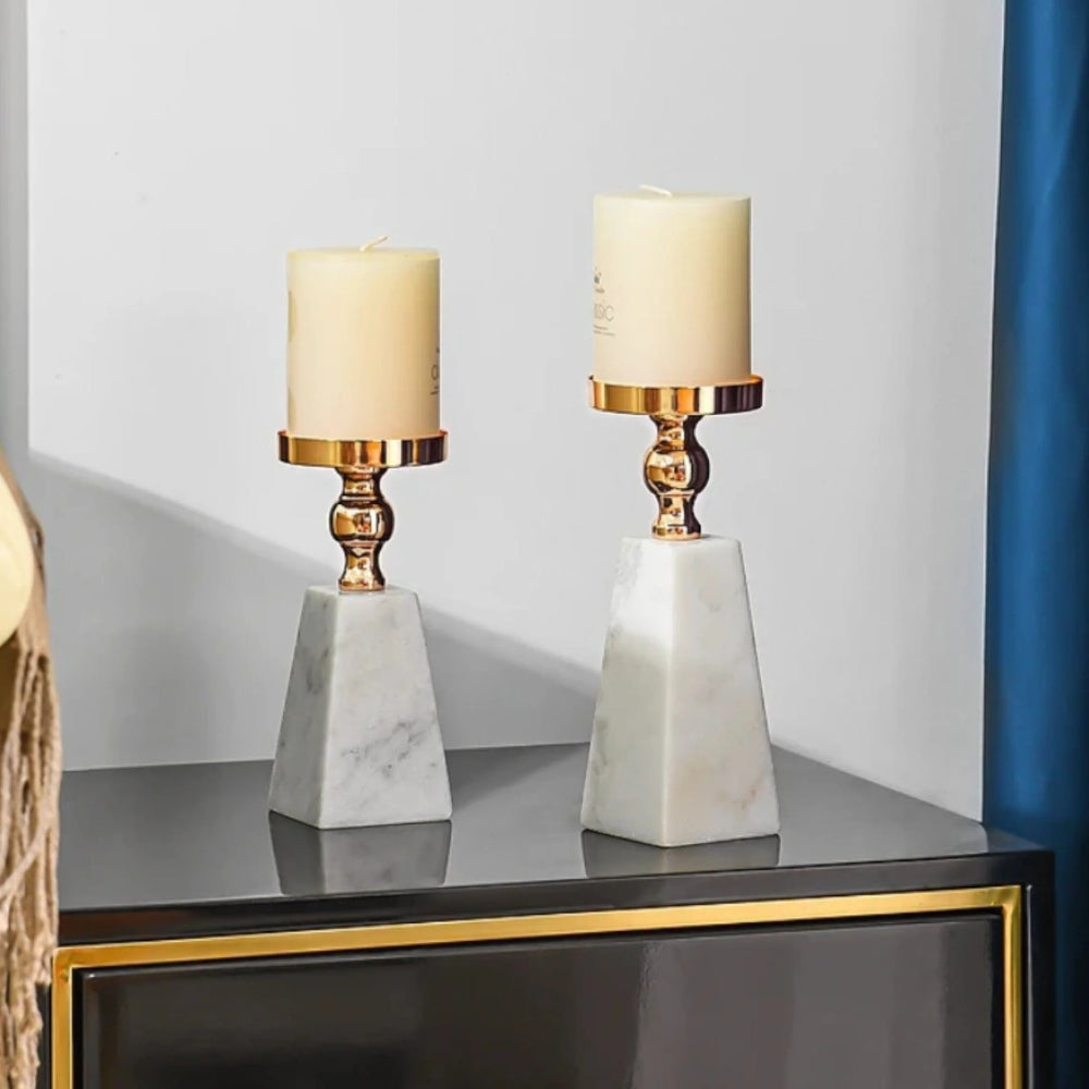 Natural Marble & Gold Candle Holde