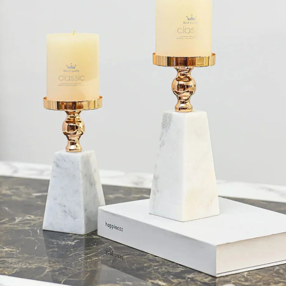 Natural Marble & Gold Candle Holde