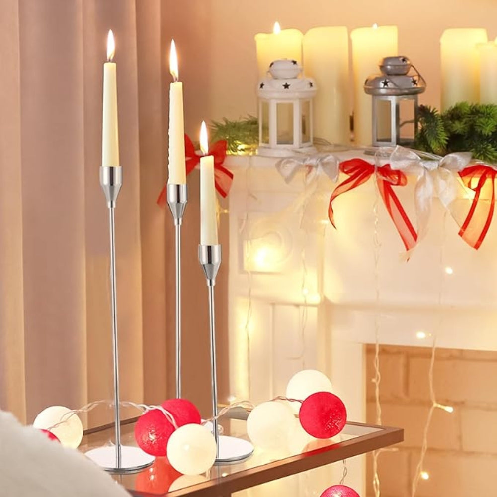 Slender Stainless Steel Candle Holder Set