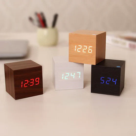 Woodgrain LED Desk Clock