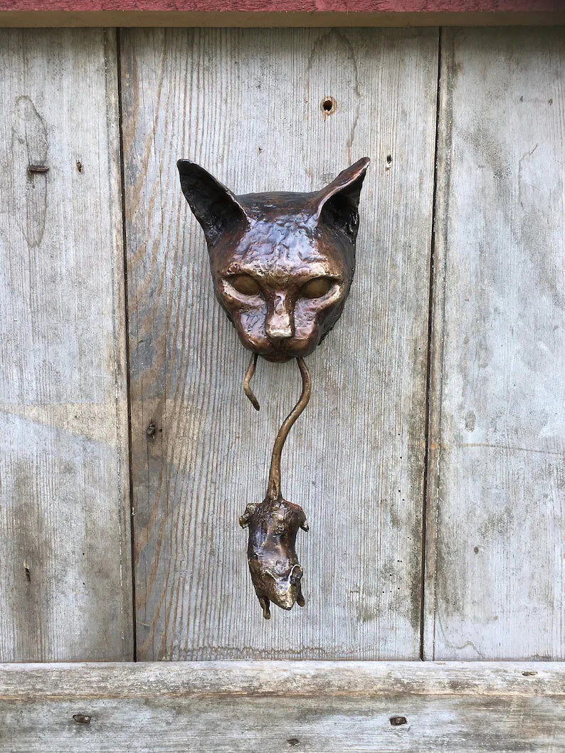 Cast Bronze Cat Door Knocker Sculpture