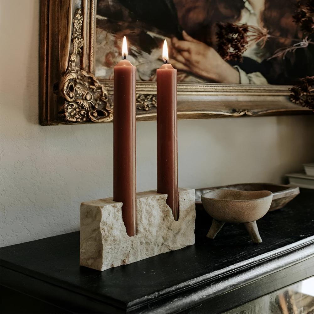 Dual Taper Stone Candle Stand
