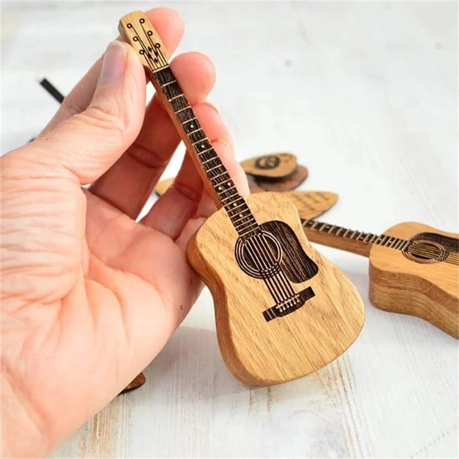 Guitar-Shaped Wooden Pick Holder Box