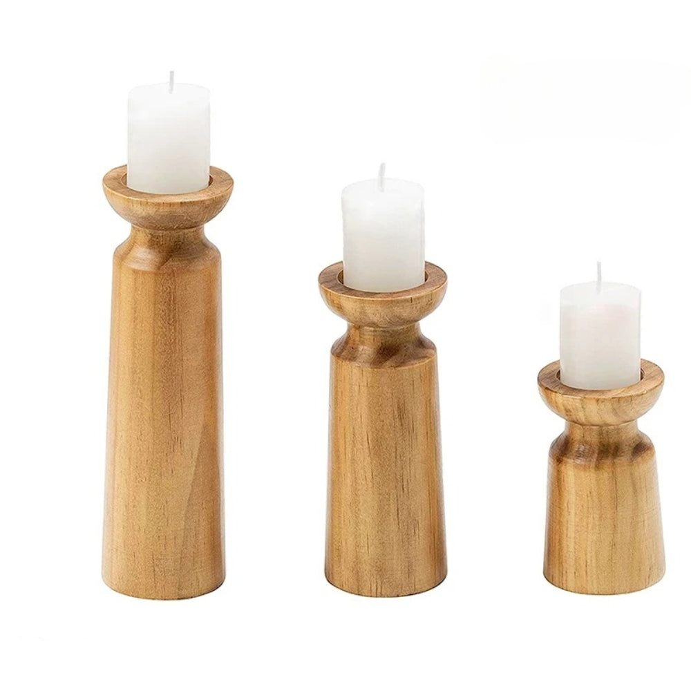 Handcrafted Pine Candle Stand Set