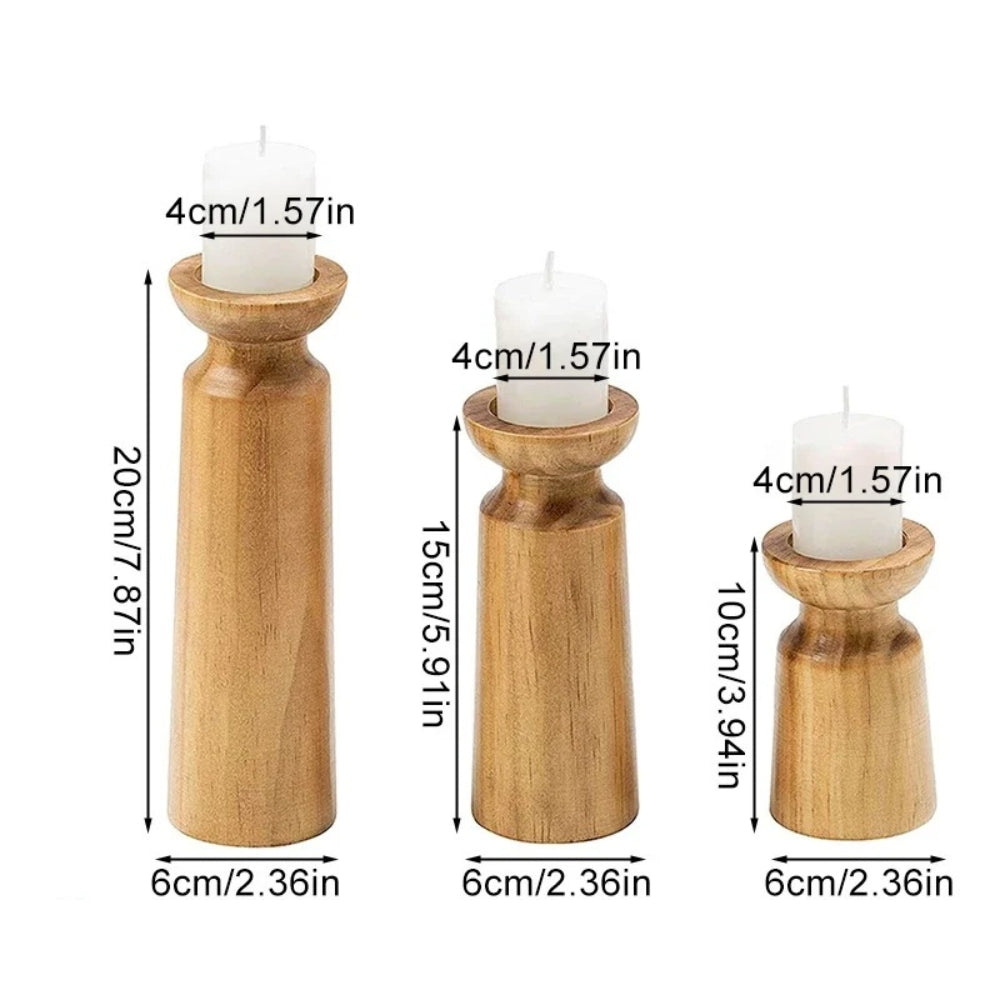Handcrafted Pine Candle Stand Set