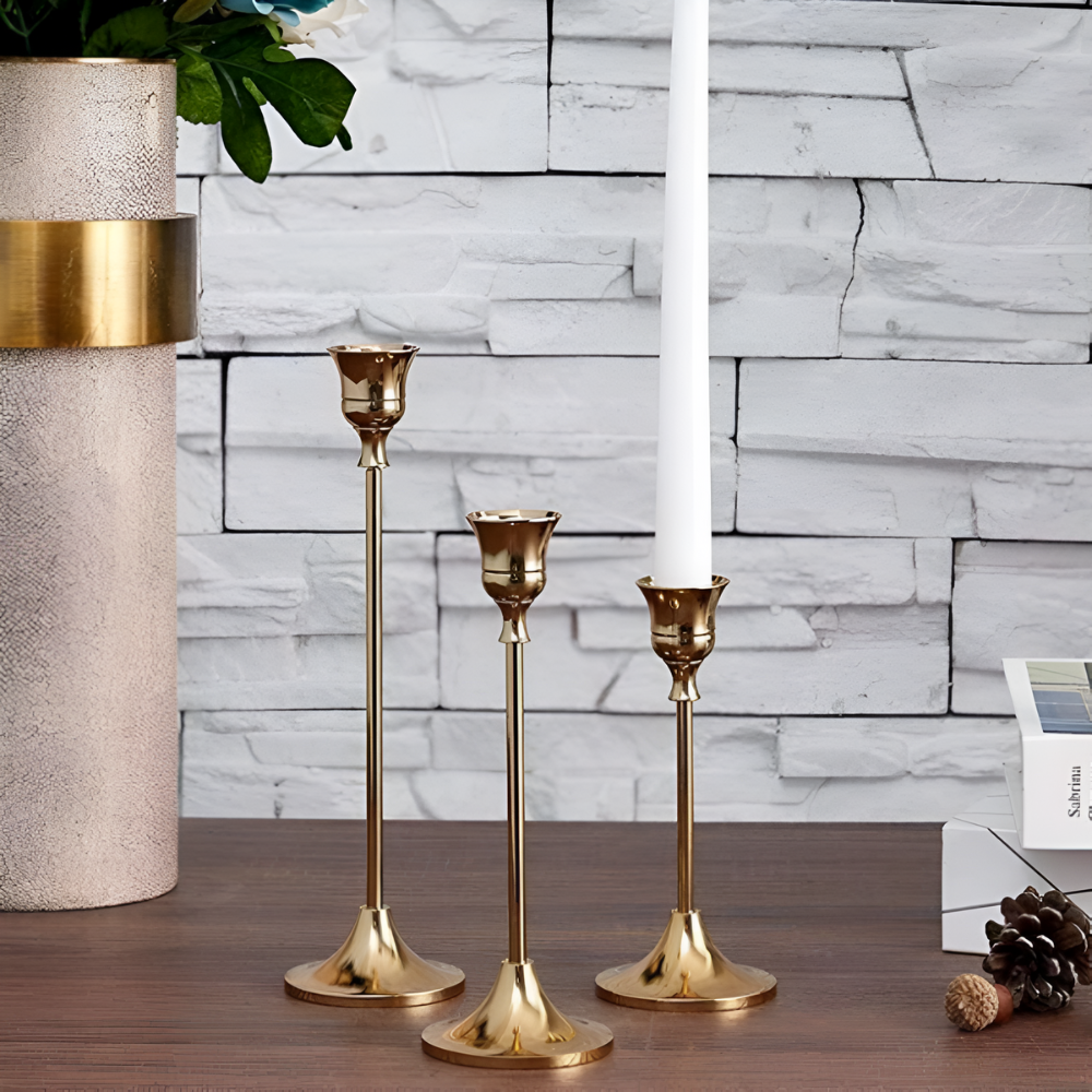 Gold Taper Candle Holder Set