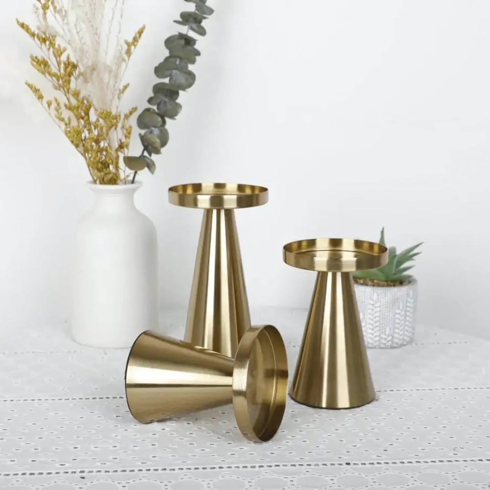 Brushed Brass Candle Holder Set