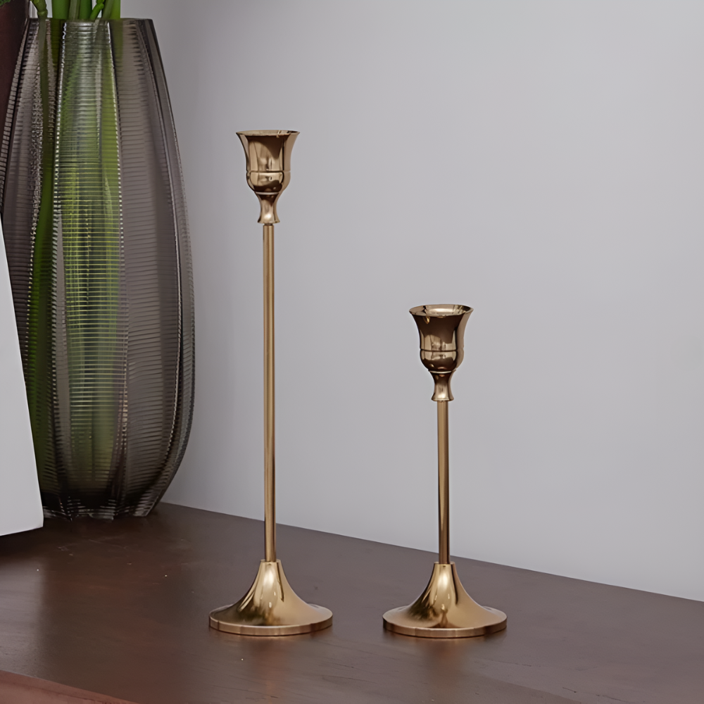 Gold Taper Candle Holder Set
