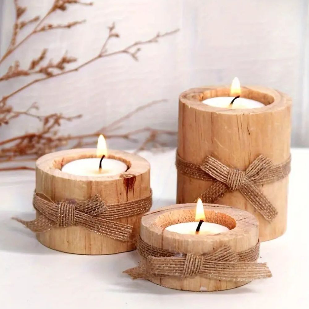 Handcrafted Bamboo Candle Holder Set
