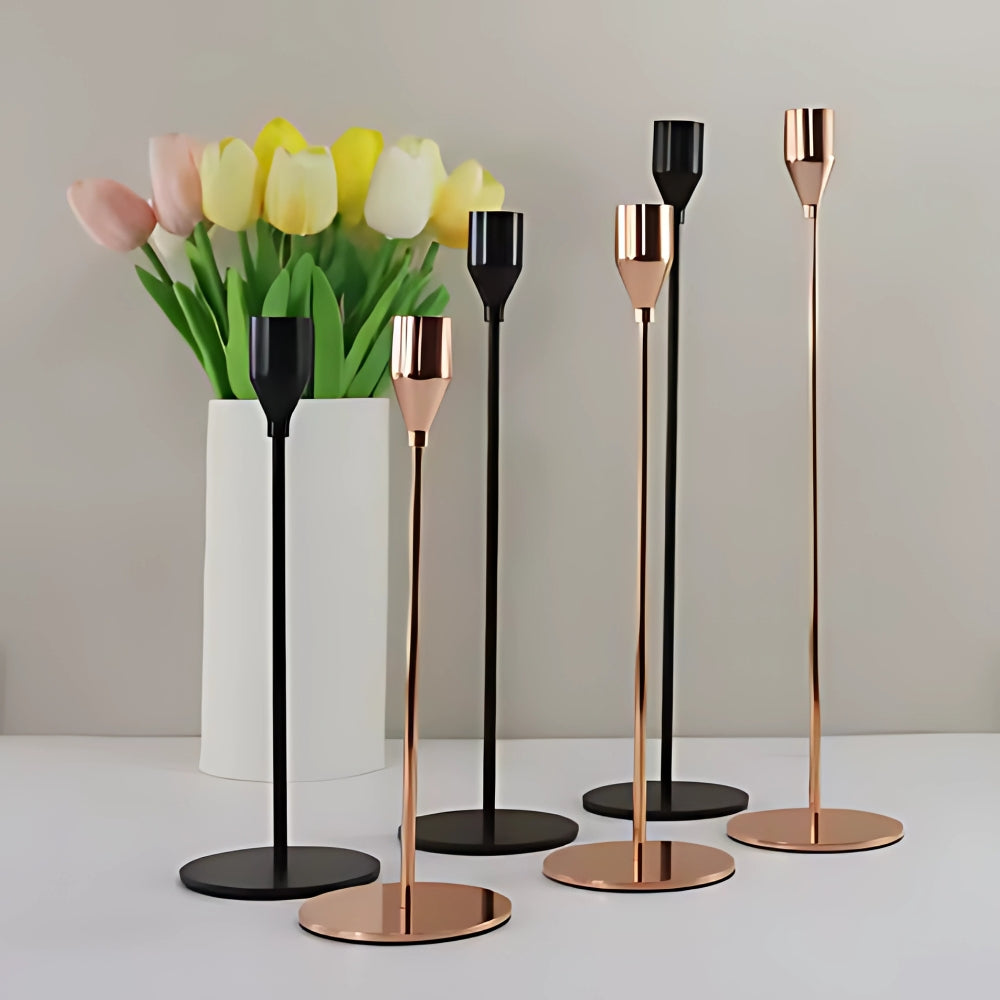 Slender Stainless Steel Candle Holder Set