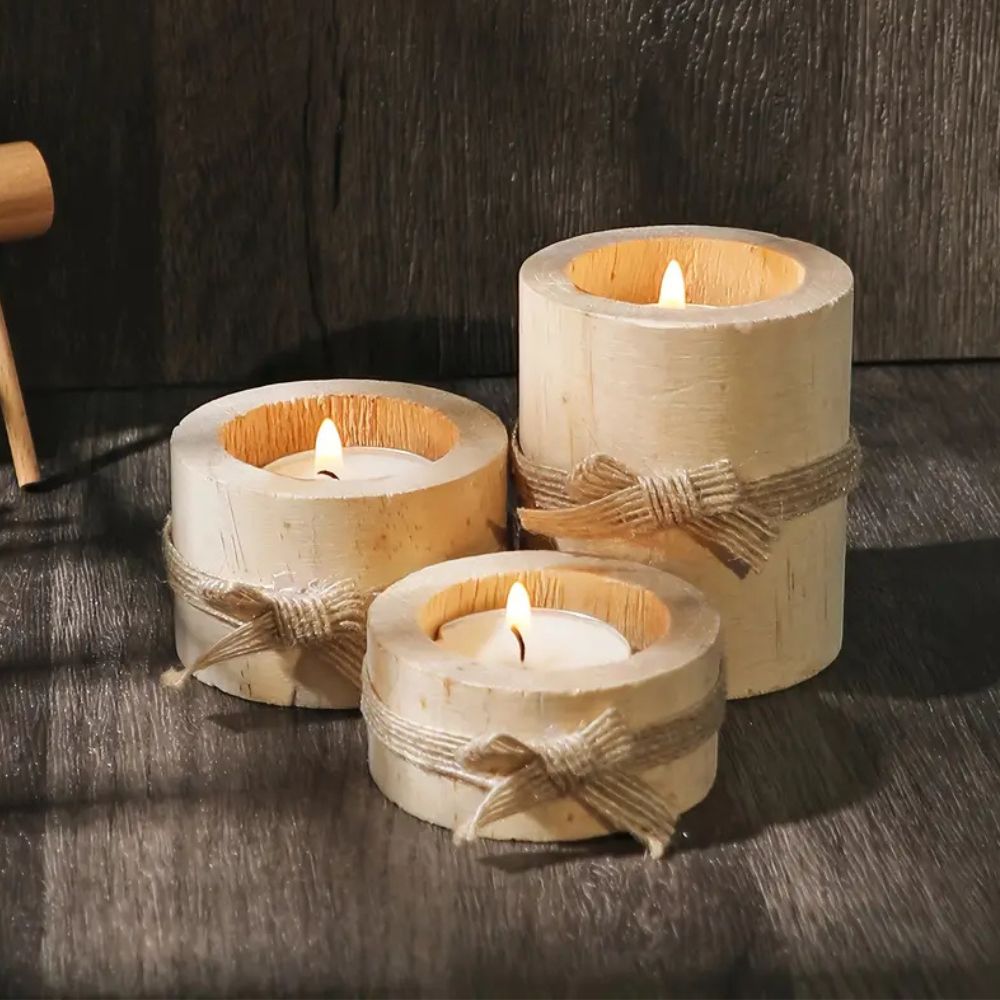 Handcrafted Bamboo Candle Holder Set