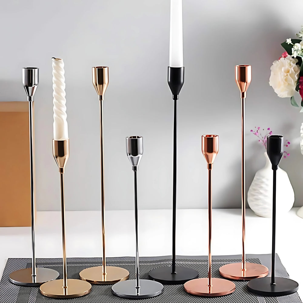 Slender Stainless Steel Candle Holder Set