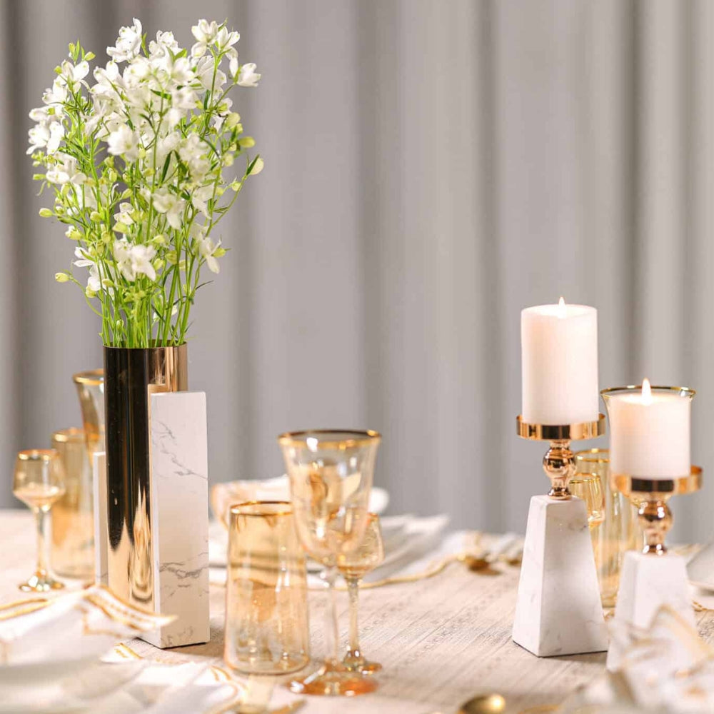 Natural Marble & Gold Candle Holde