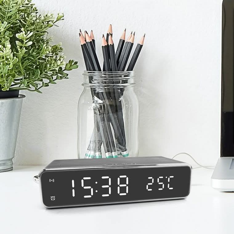 LED Alarm Clock with Wireless Charger