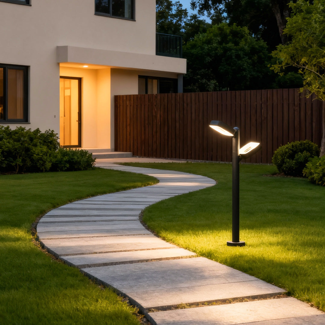 Dual Head Outdoor LED Path Post Light Black IP54 Landscape Garden