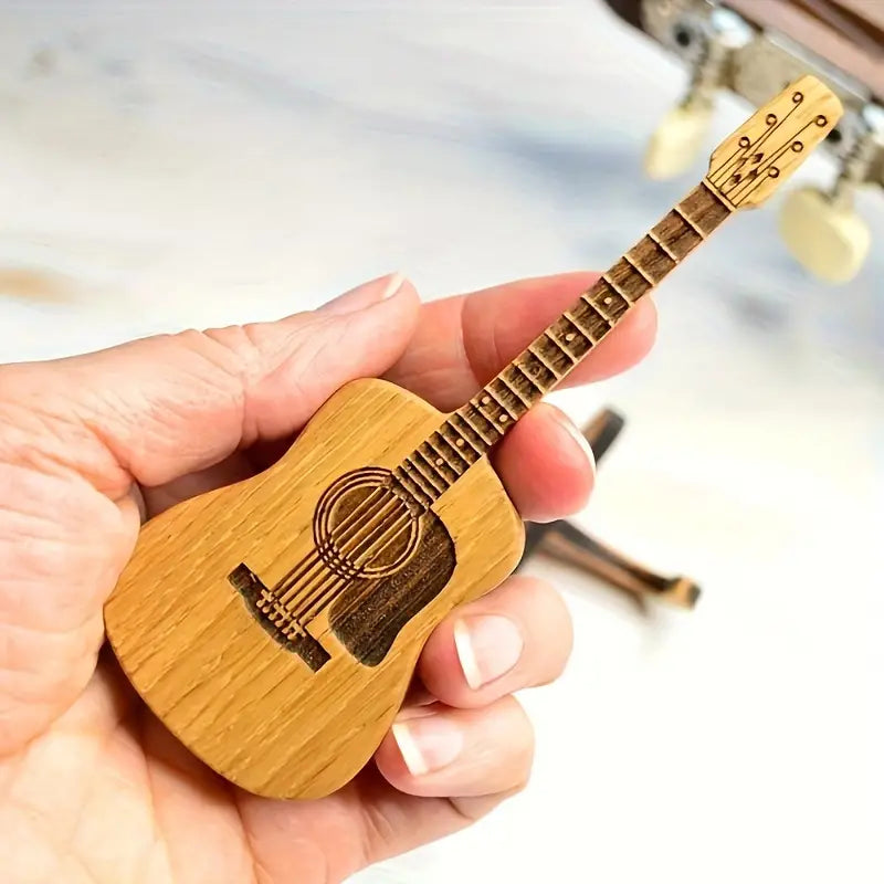 Guitar-Shaped Wooden Pick Holder Box